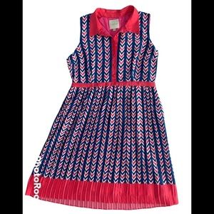 ModCloth sleeveless collared midi dress blue pink pleated. I have pockets!